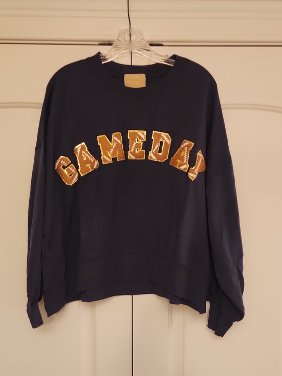 Judith March Tops - Judith March Navy Sweatshirt with Gold Glitter Logo Tag